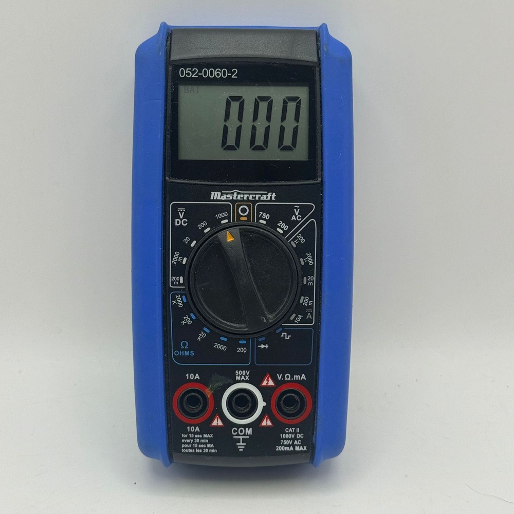 Mastercraft Digital Multimeter 052-0060-2 Blue Handheld Volt Ohm Amp Tester